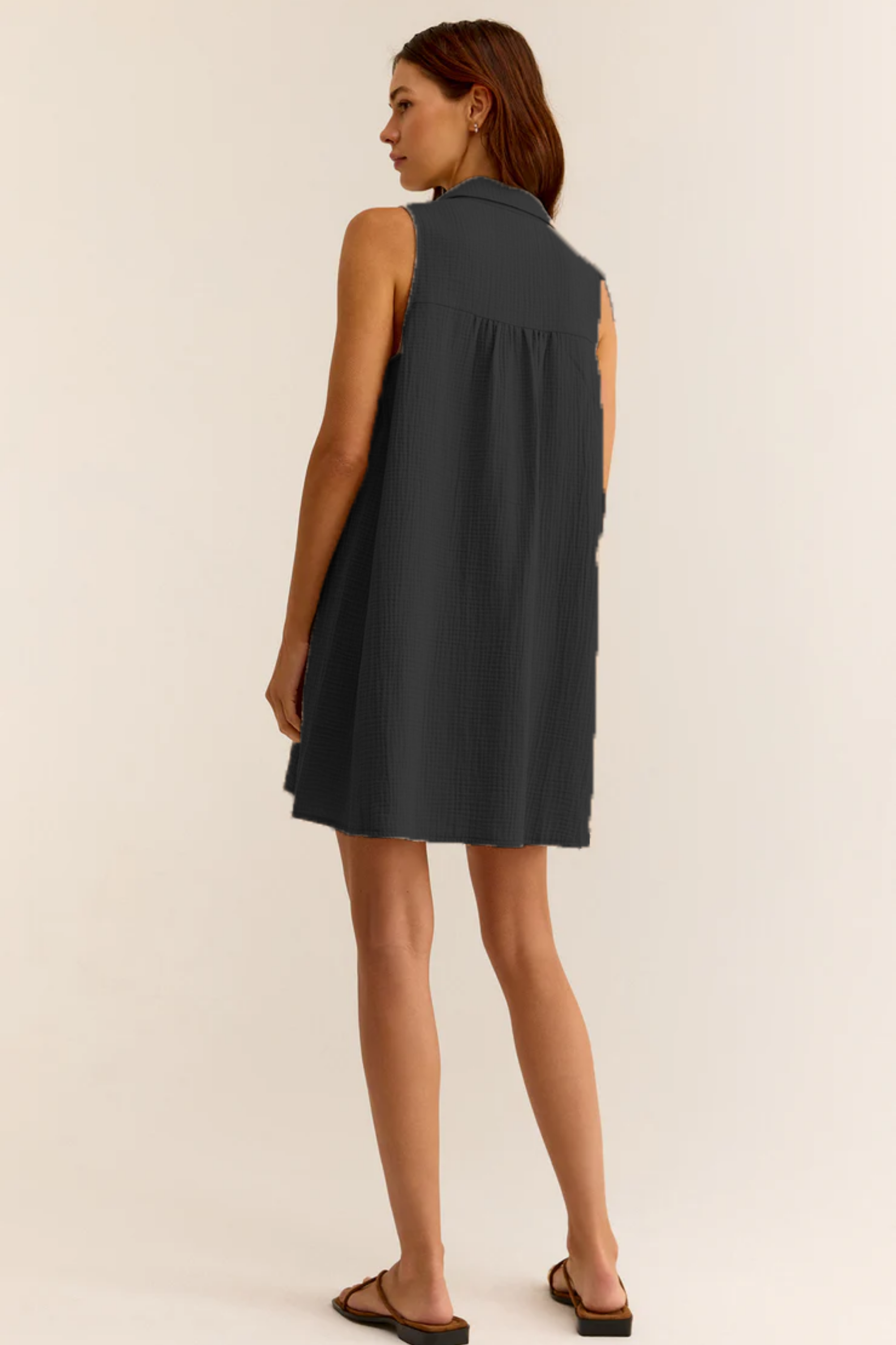 Müslin Mini Elbise - Cepli Plaj Elbisesi - Plaj, Günlük.