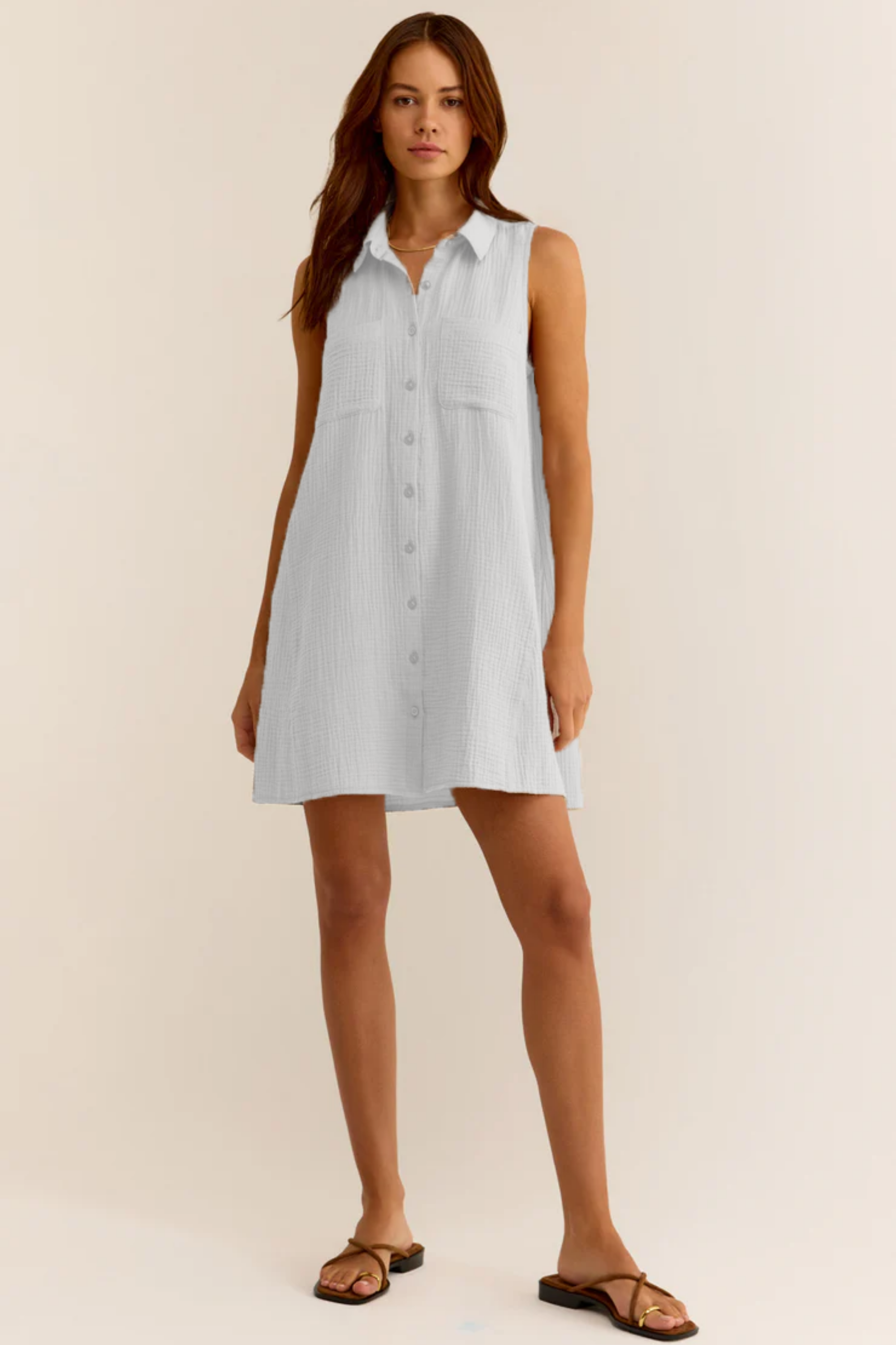 Müslin Mini Elbise - Cepli Plaj Elbisesi - Plaj, Günlük.