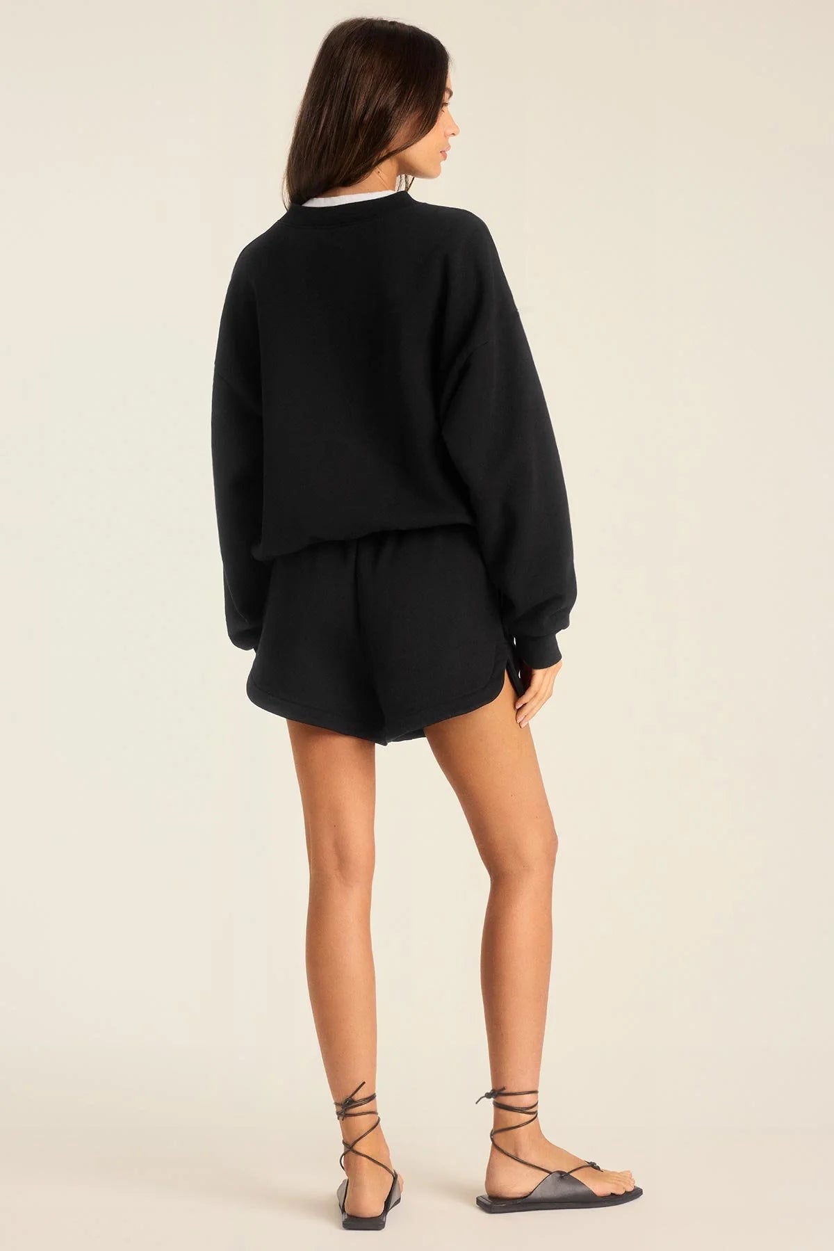 Kadın Rahat Kesim Bisiklet Yaka Crop Sweatshirt – Lounge, Ev ve Günlük