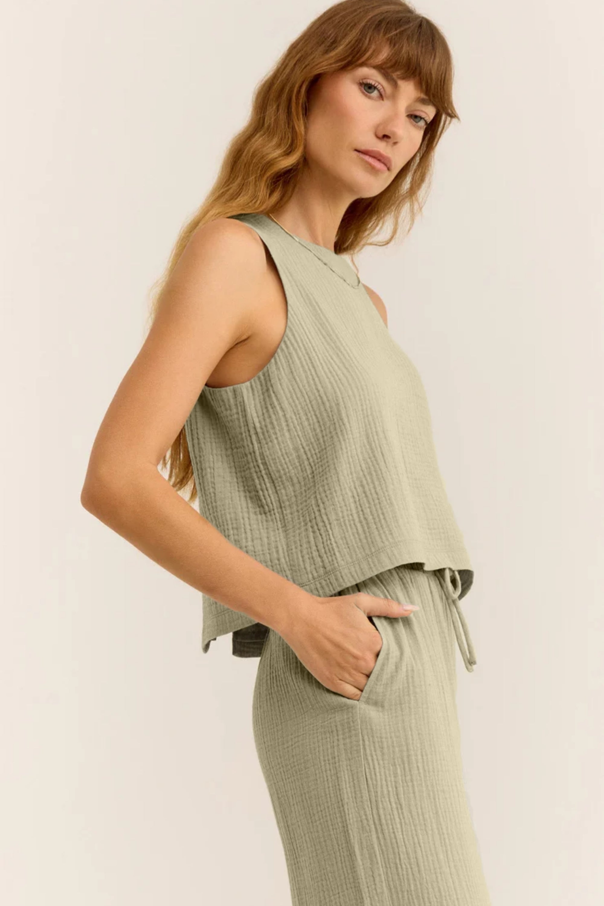 Müslin Kadın Oval Yaka Bluz ve Pantolon Seti – Plaj, Tekne & Günlük Kullanım