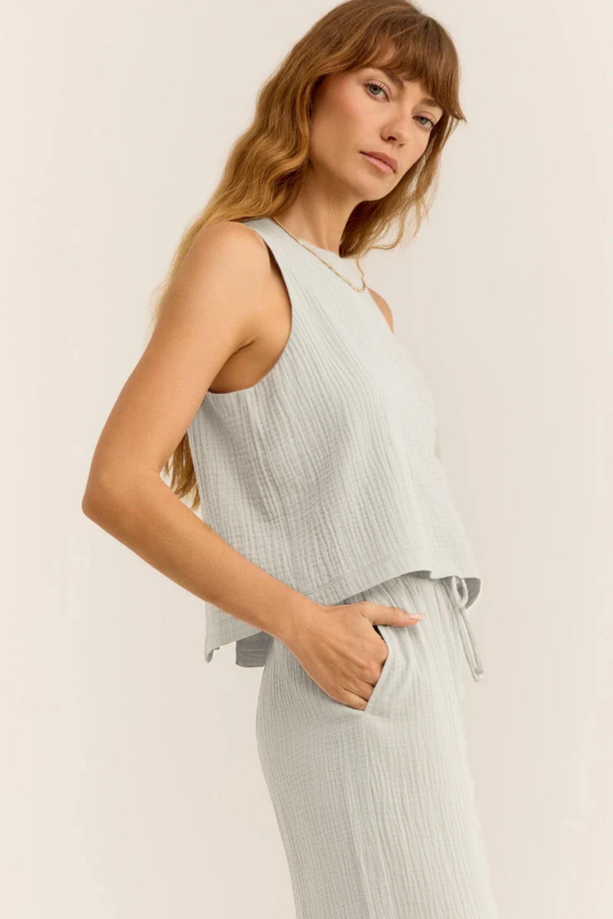 Müslin Kadın Oval Yaka Bluz ve Pantolon Seti – Plaj, Tekne & Günlük Kullanım