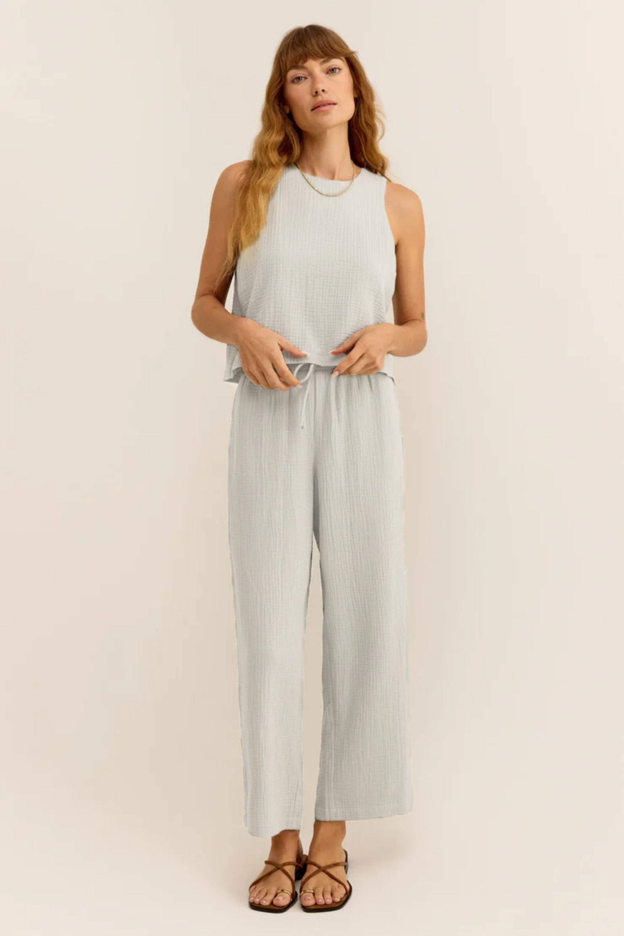 Müslin Kadın Oval Yaka Bluz ve Pantolon Seti – Plaj, Tekne & Günlük Kullanım