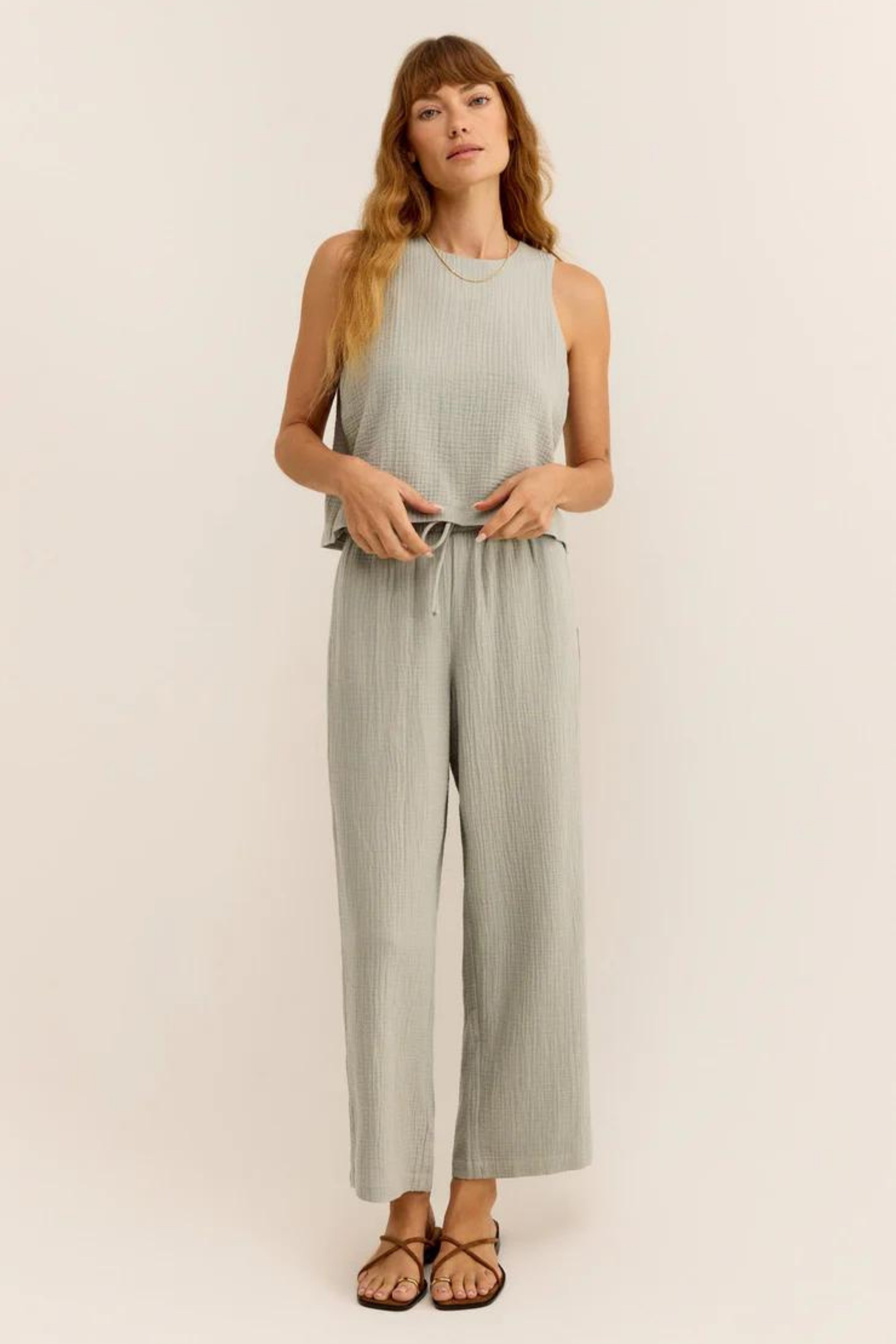 Müslin Kadın Oval Yaka Bluz ve Pantolon Seti – Plaj, Tekne & Günlük Kullanım