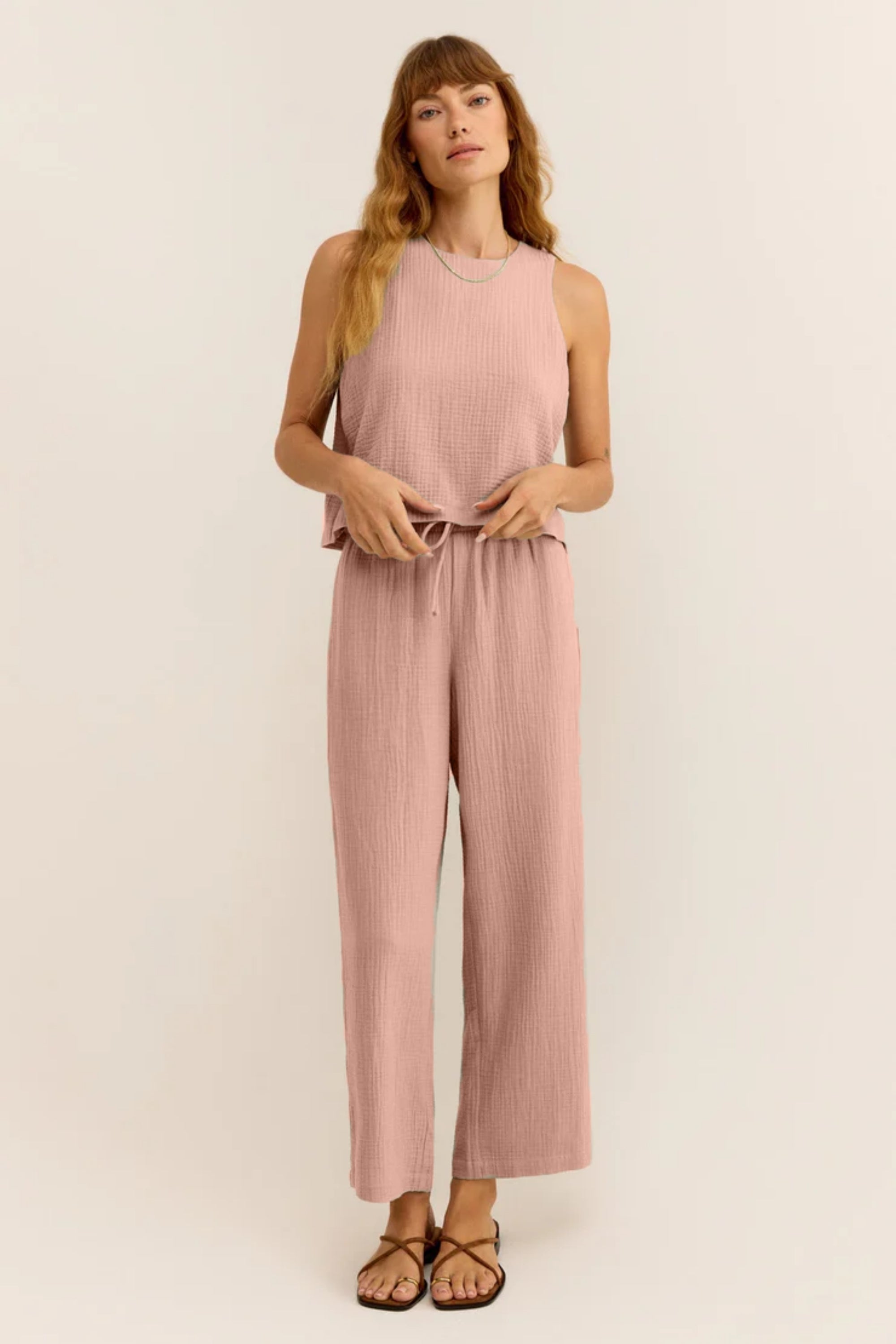 Müslin Kadın Oval Yaka Bluz ve Pantolon Seti – Plaj, Tekne & Günlük Kullanım