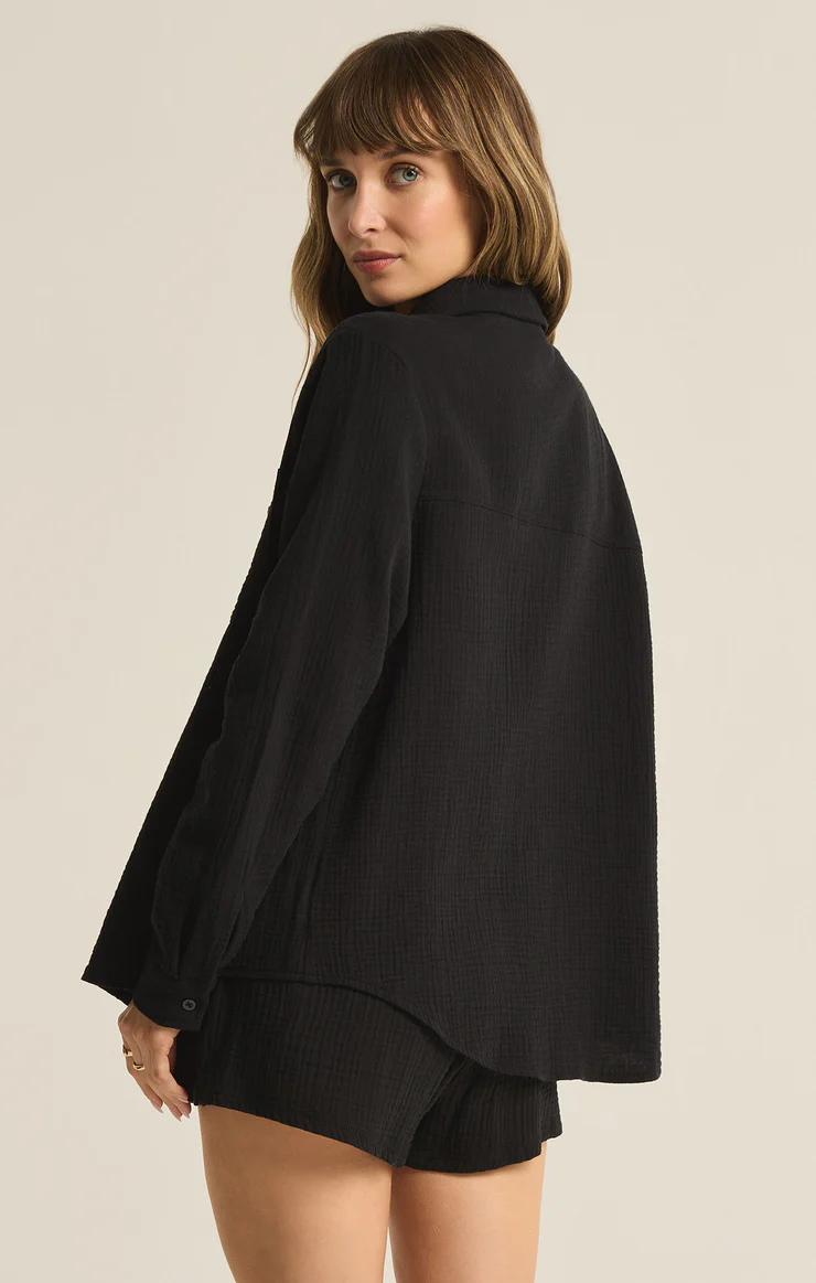 Pamuk Müslin Kadın Gömlek ve Lastikli Şort Seti - 2 Kat Müslin Kumaş - Günlük, Plaj