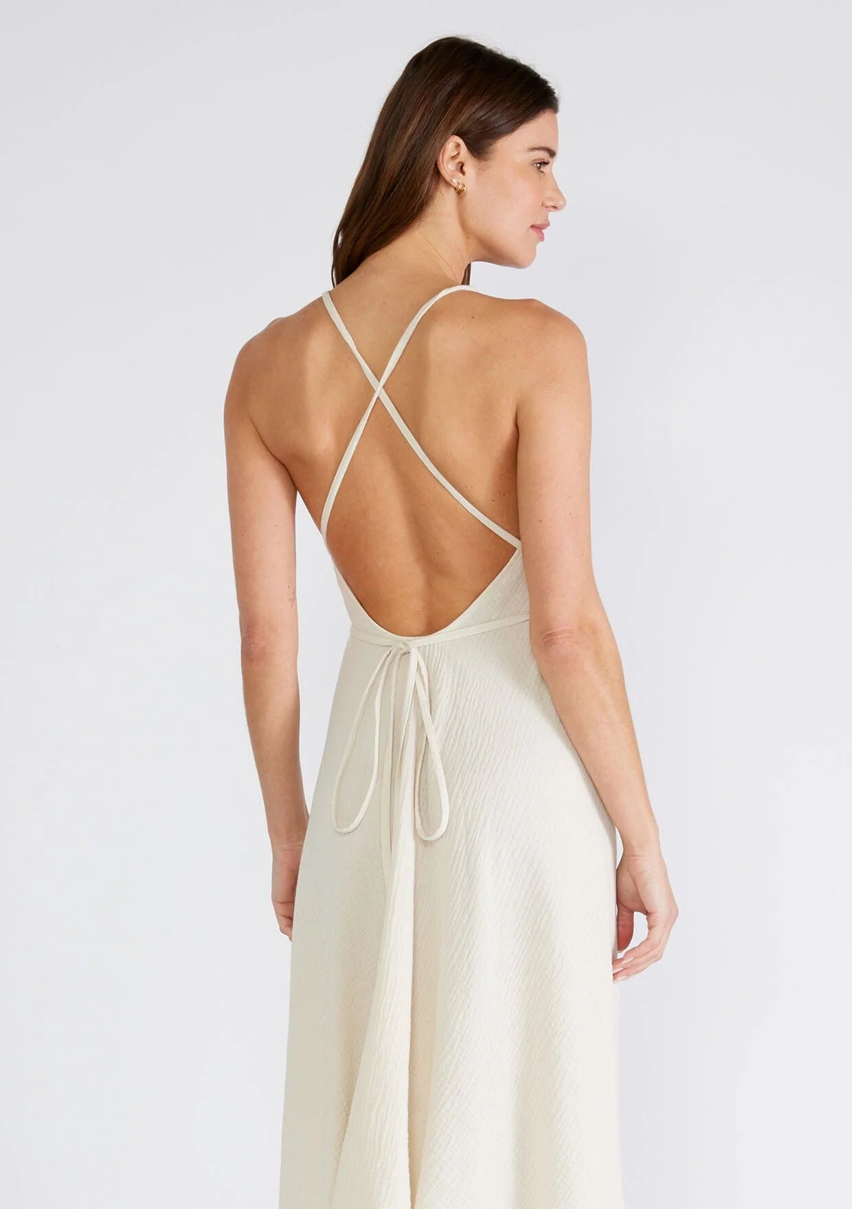 Kadın V Yaka Müslin Elbise-Çapraz Bağlamalı-2 Kat Müslin Kumaş, %100 Pamuk – Yazlık, Günlük, Plaj.