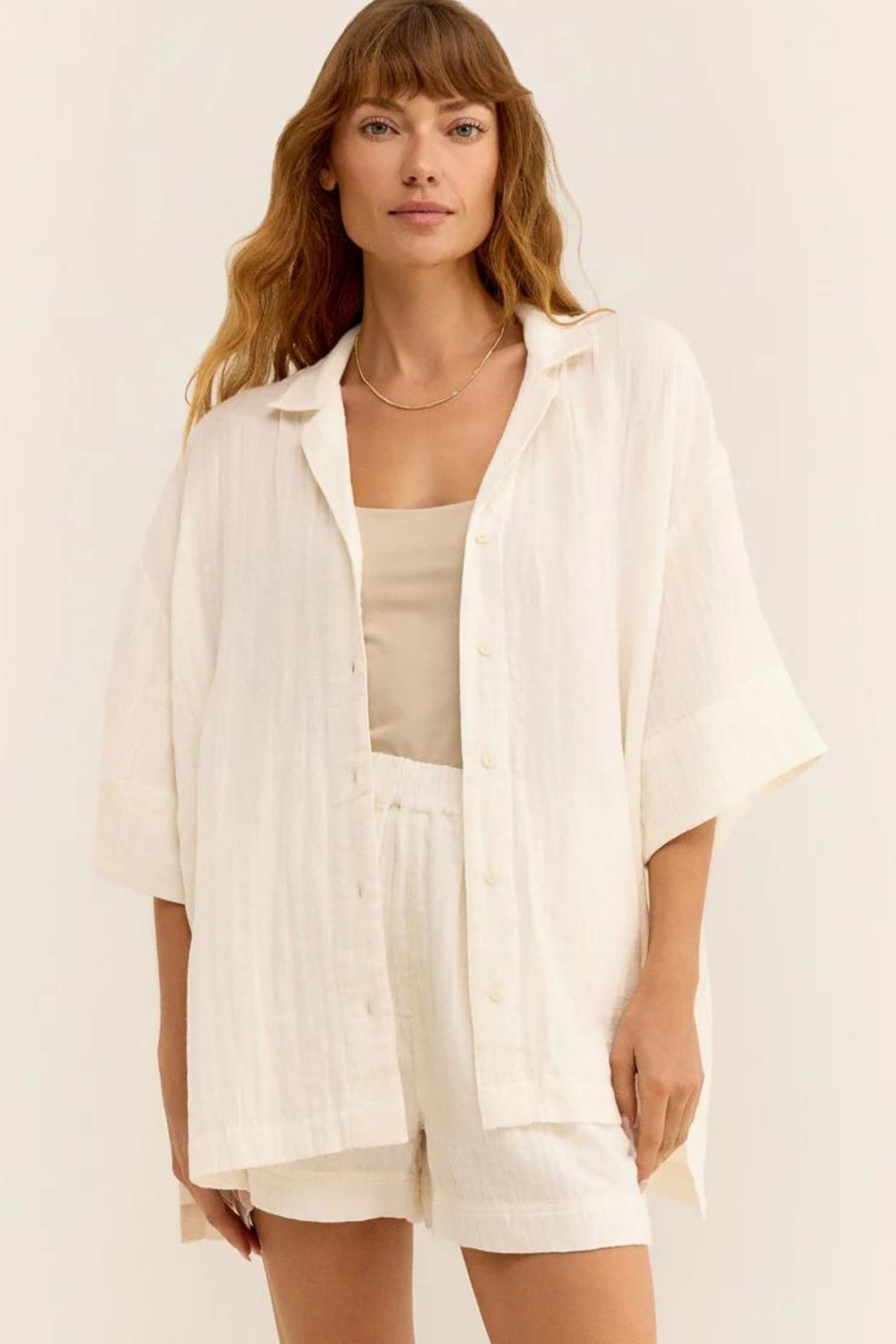 Kadın Müslin Plaj Seti - Gömlek ve Şort Takımı - Plaj, Günlük.