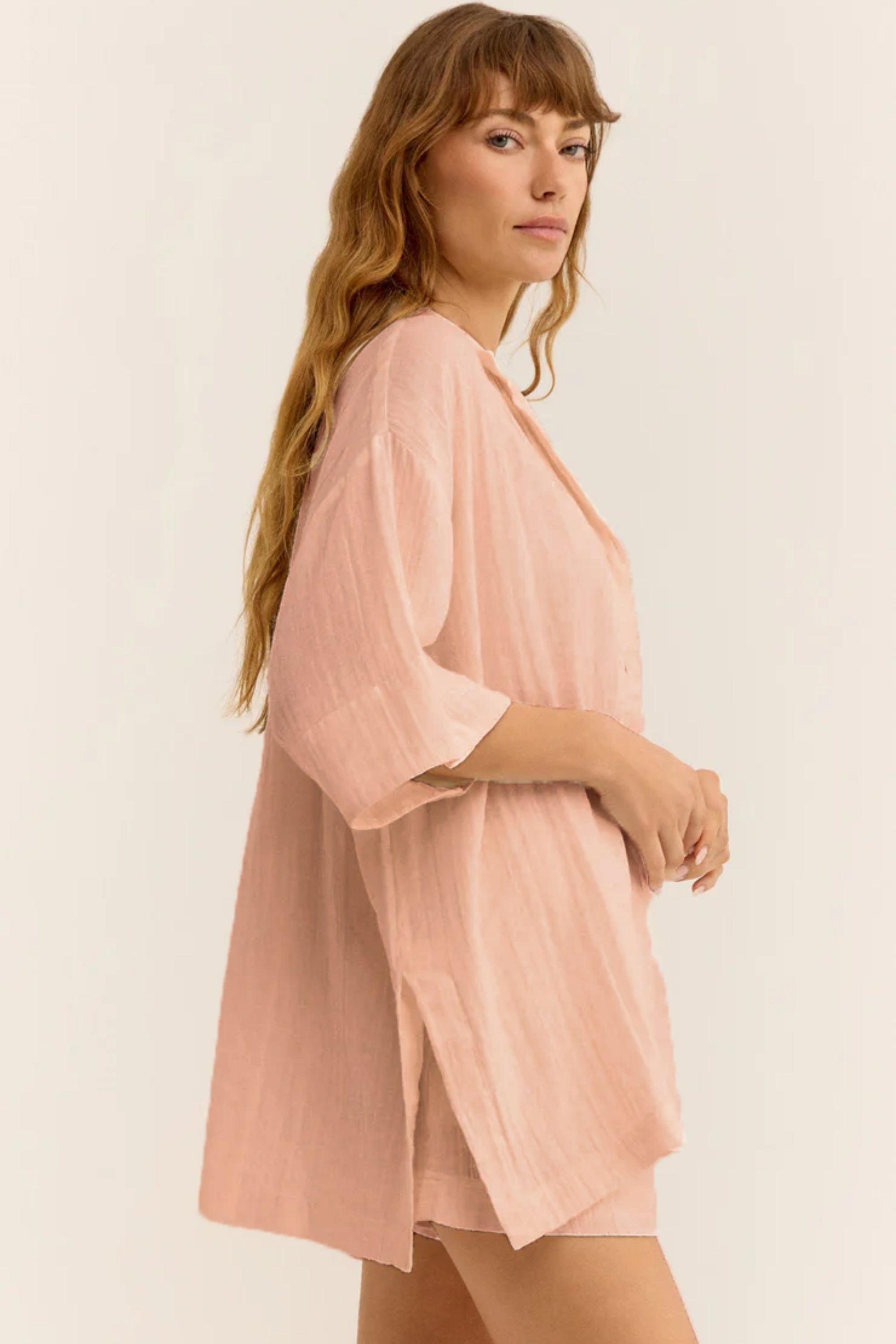 Kadın Müslin Plaj Seti - Gömlek ve Şort Takımı - Plaj, Günlük.