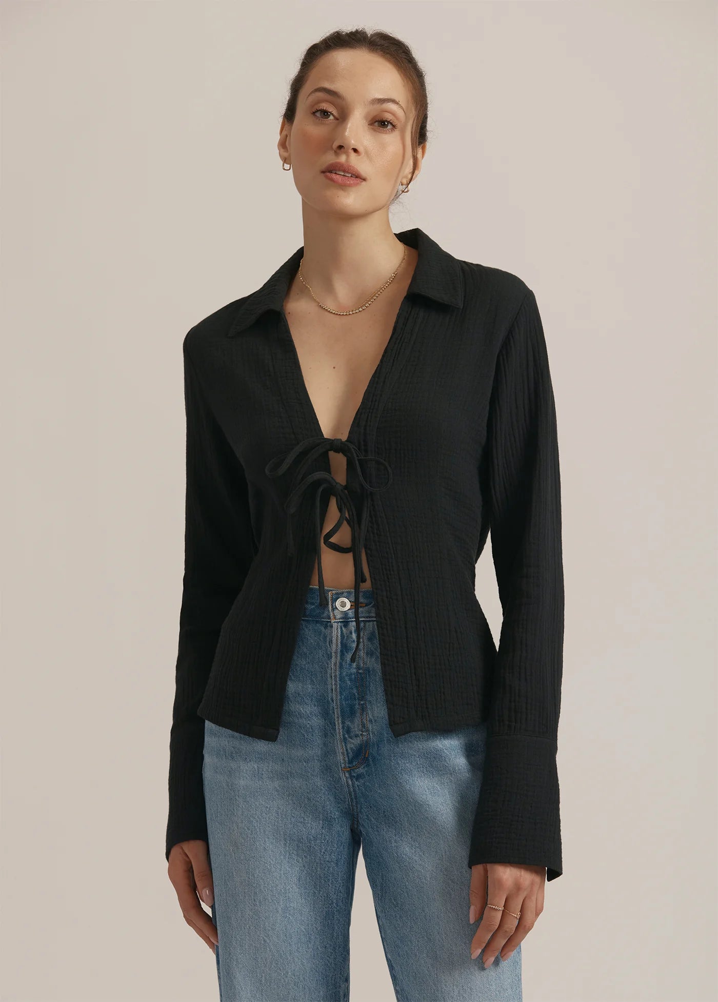 Bağlamalı Müslin Kadın Gömlek – Müslin Kumaş – Hafif, Nefes Alabilir – Plaj & Günlük