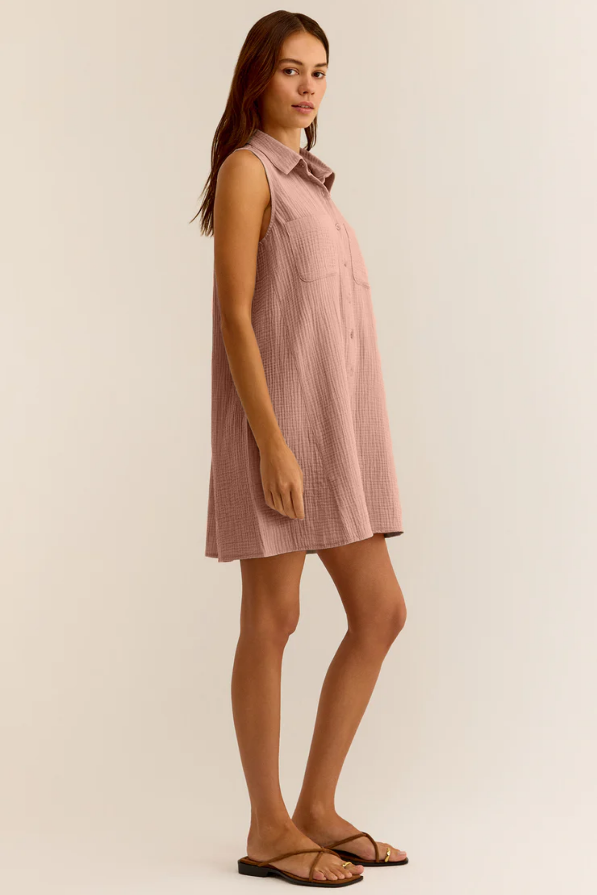 Müslin Mini Elbise - Cepli Plaj Elbisesi - Plaj, Günlük.