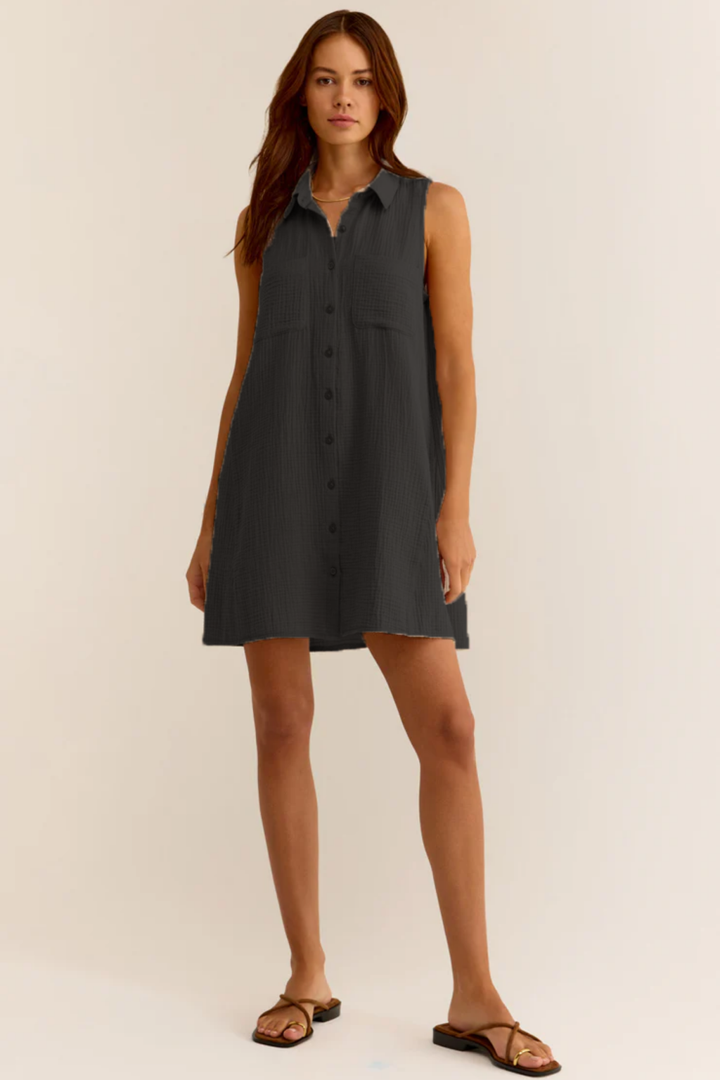 Müslin Mini Elbise - Cepli Plaj Elbisesi - Plaj, Günlük.