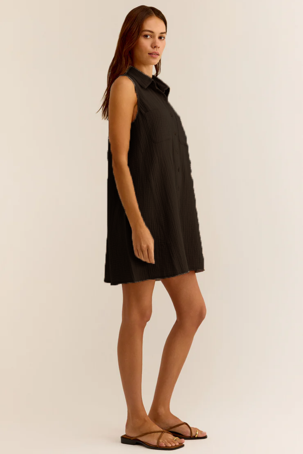 Müslin Mini Elbise - Cepli Plaj Elbisesi - Plaj, Günlük.