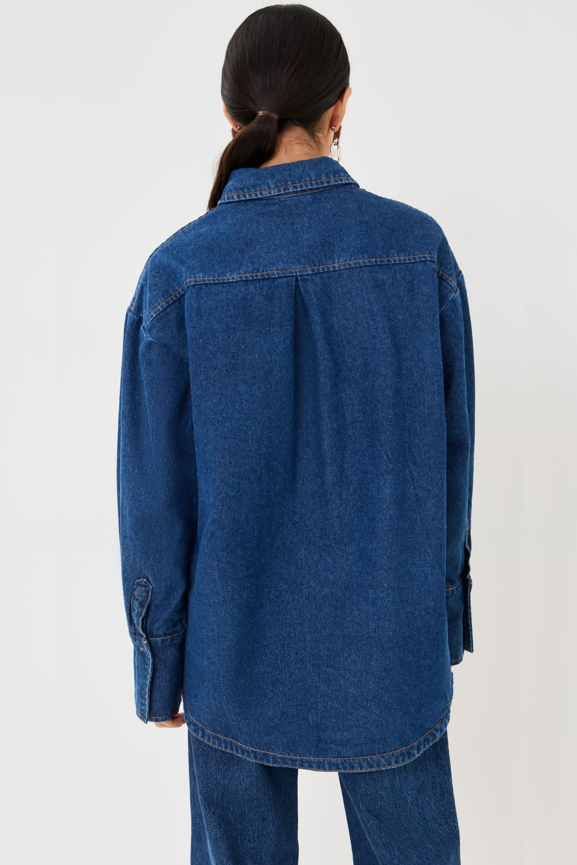 Koyu Mavi Regular Kalıp Gömlek & Bol Paça Pantolon Denim Takım.