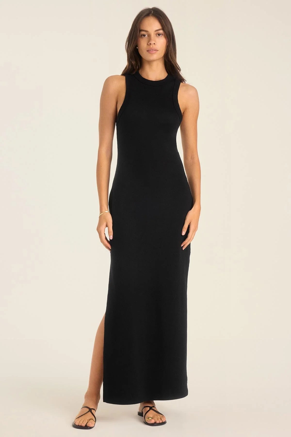 Yırtmaçlı Halter Yaka Atlet Kesim Ribana Elbise