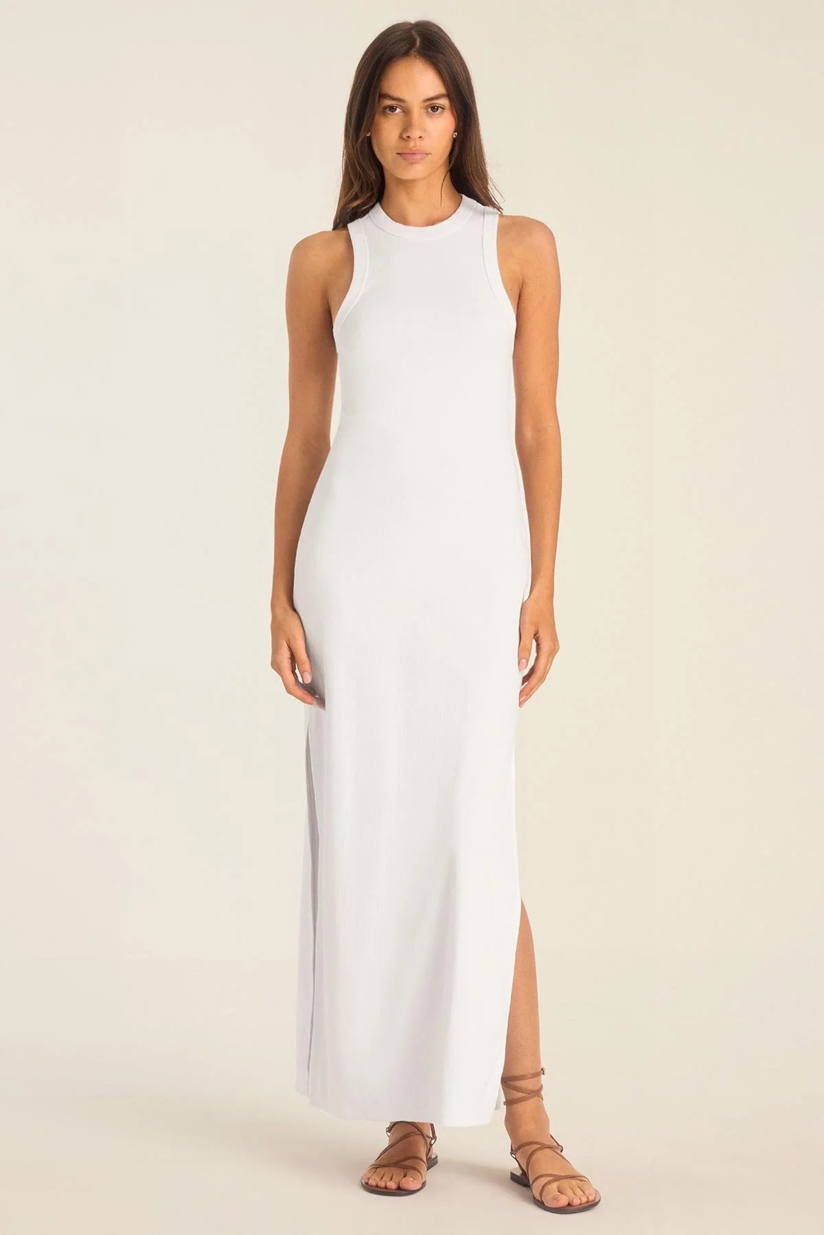 Yırtmaçlı Halter Yaka Atlet Kesim Ribana Elbise