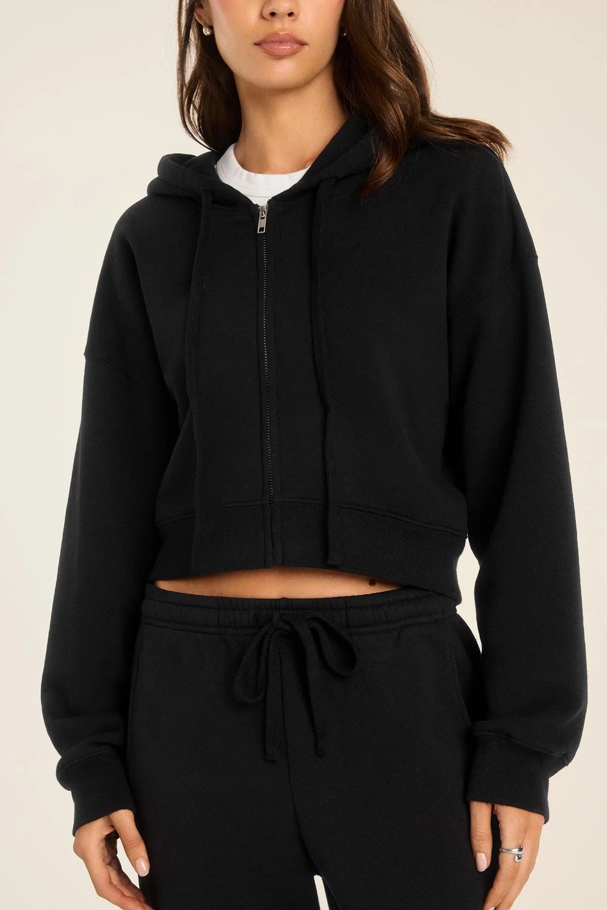 Kadın Fermuarlı Kapüşonlu Crop Sweatshirt