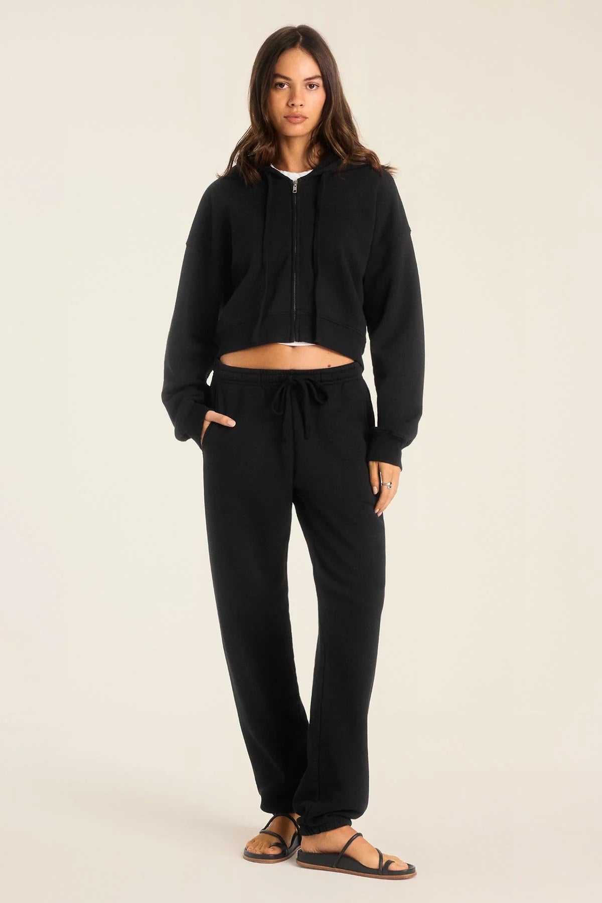 Kadın Fermuarlı Kapüşonlu Crop Sweatshirt