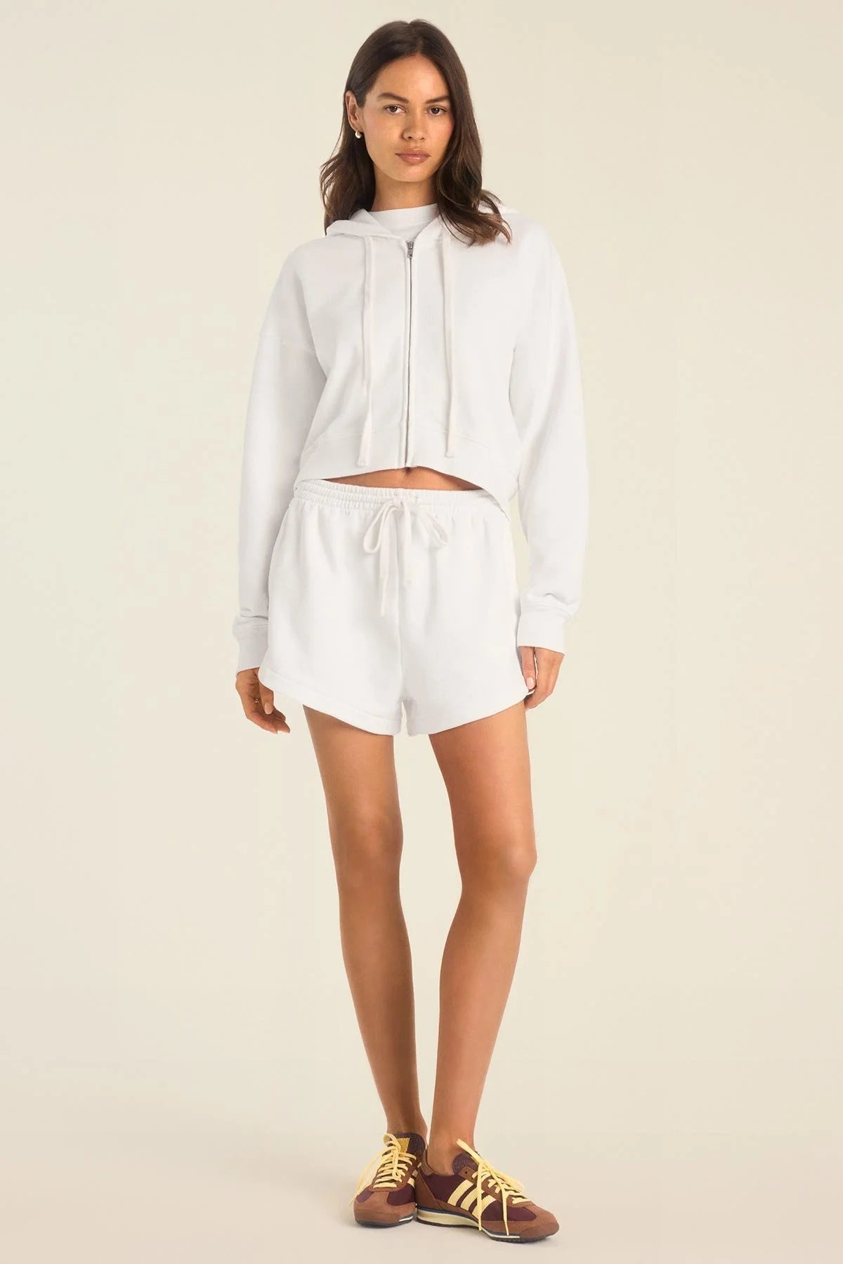 Kadın Fermuarlı Kapüşonlu Crop Sweatshirt