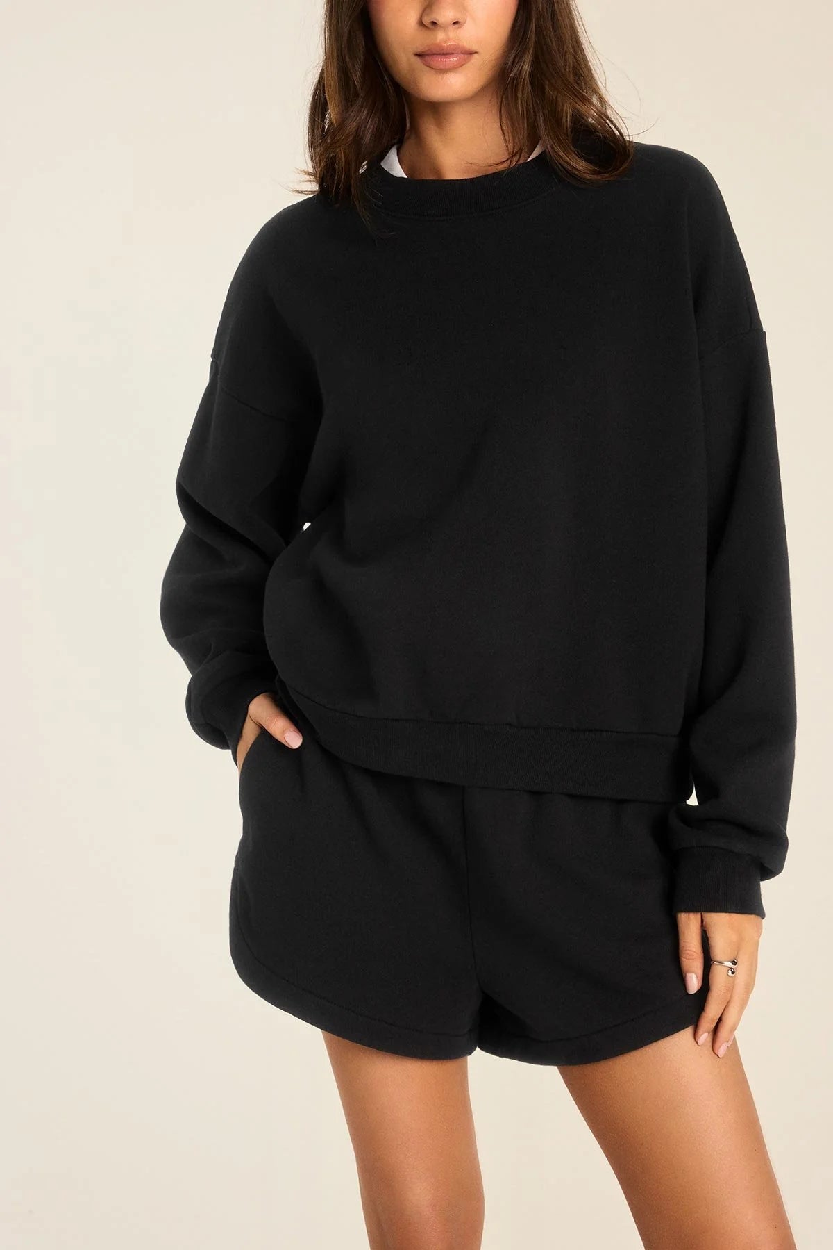 Kadın Rahat Kesim Bisiklet Yaka Crop Sweatshirt – Lounge, Ev ve Günlük