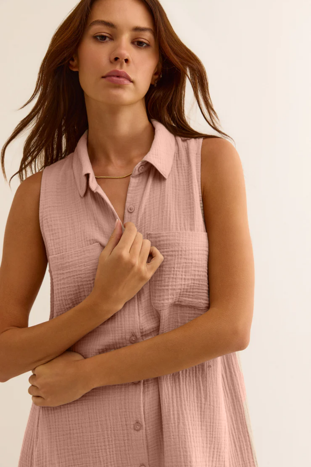 Müslin Mini Elbise - Cepli Plaj Elbisesi - Plaj, Günlük.