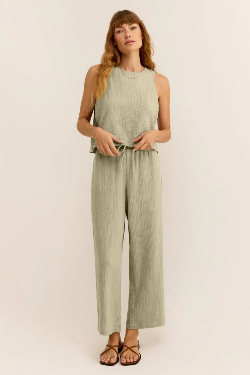 Müslin Kadın Oval Yaka Bluz ve Pantolon Seti – Plaj, Tekne & Günlük Kullanım