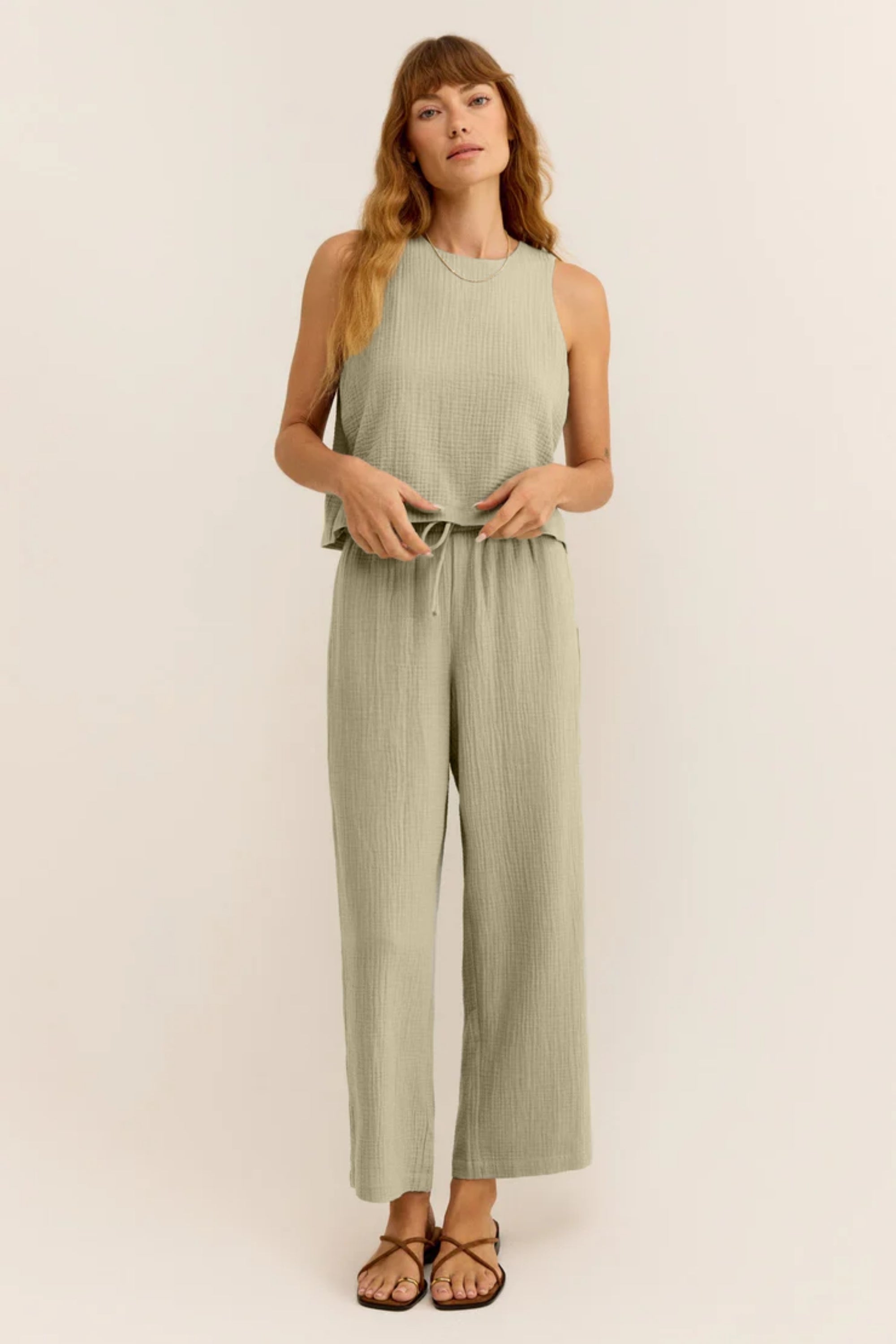 Müslin Kadın Oval Yaka Bluz ve Pantolon Seti – Plaj, Tekne & Günlük Kullanım