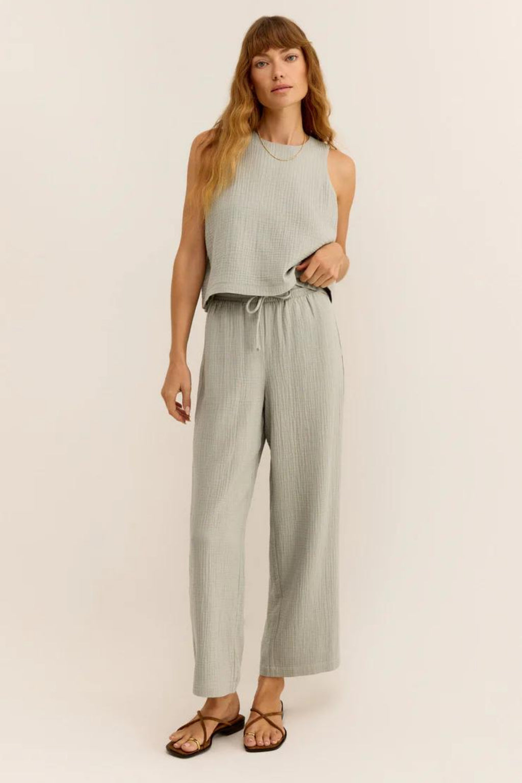 Müslin Kadın Oval Yaka Bluz ve Pantolon Seti – Plaj, Tekne & Günlük Kullanım