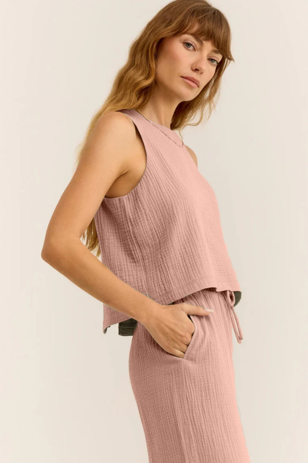 Müslin Kadın Oval Yaka Bluz ve Pantolon Seti – Plaj, Tekne & Günlük Kullanım