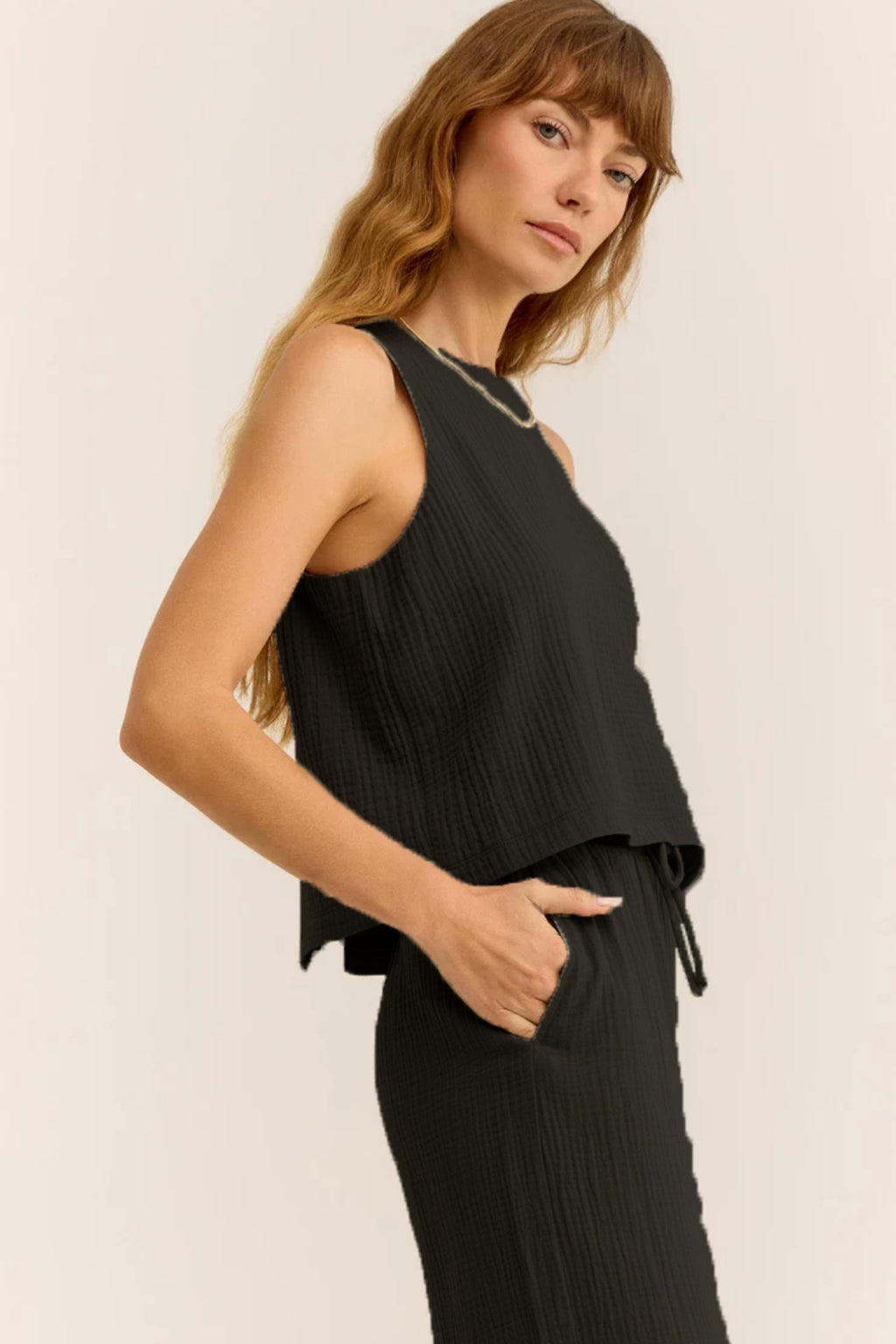 Müslin Kadın Oval Yaka Bluz ve Pantolon Seti – Plaj, Tekne & Günlük Kullanım