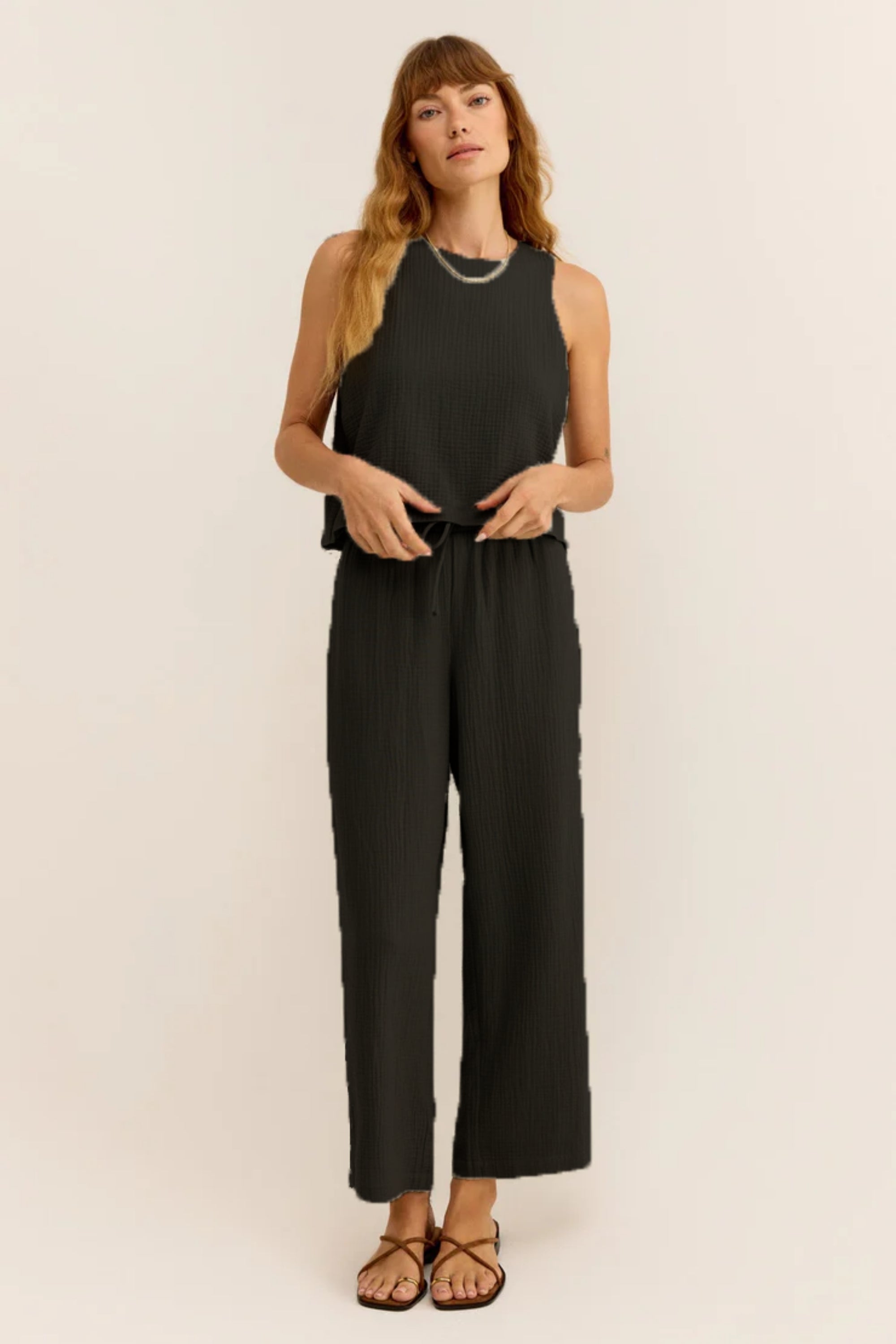 Müslin Kadın Oval Yaka Bluz ve Pantolon Seti – Plaj, Tekne & Günlük Kullanım