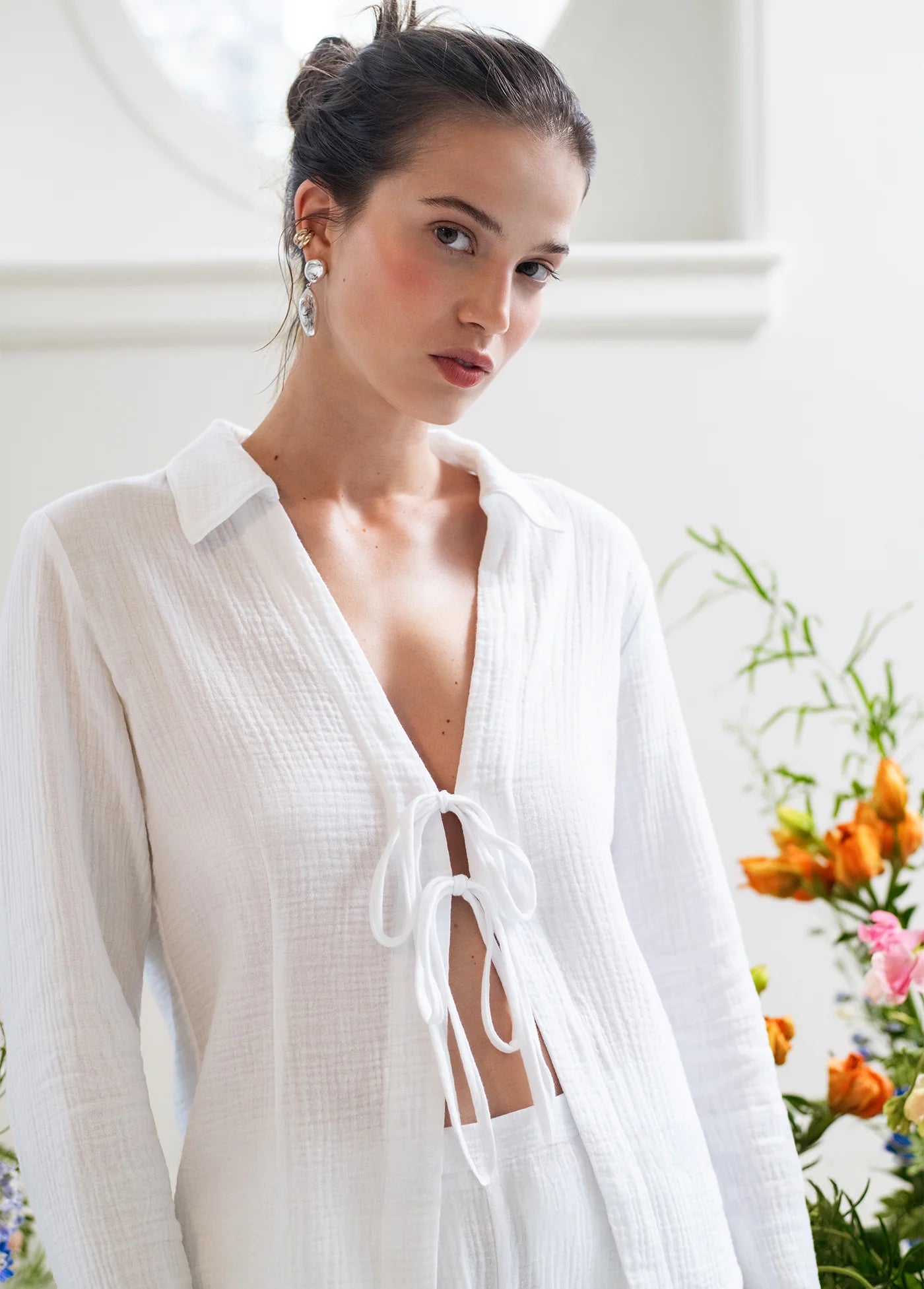 Bağlamalı Müslin Kadın Gömlek – Müslin Kumaş – Hafif, Nefes Alabilir – Plaj & Günlük