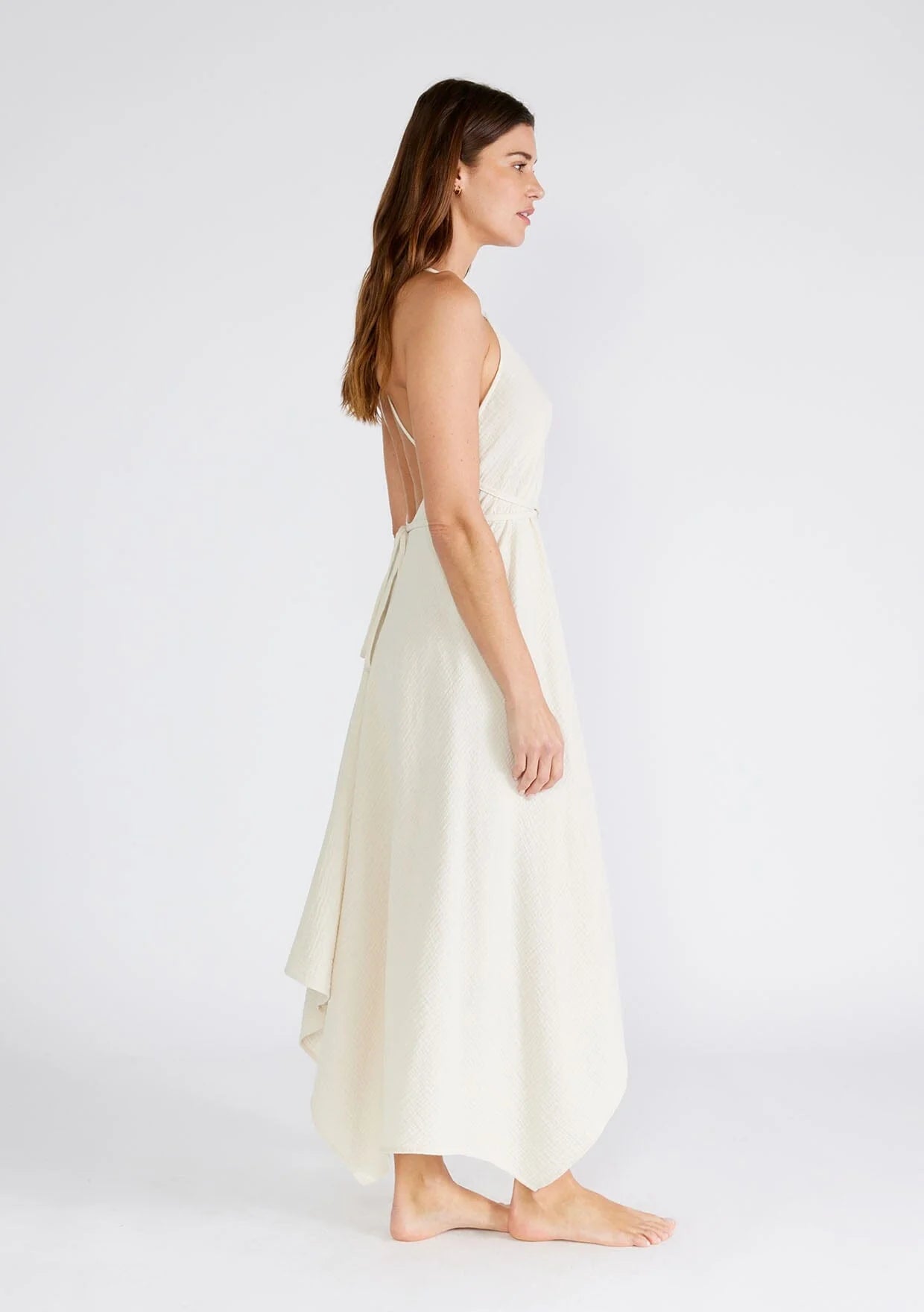 Kadın V Yaka Müslin Elbise-Çapraz Bağlamalı-2 Kat Müslin Kumaş, %100 Pamuk – Yazlık, Günlük, Plaj.