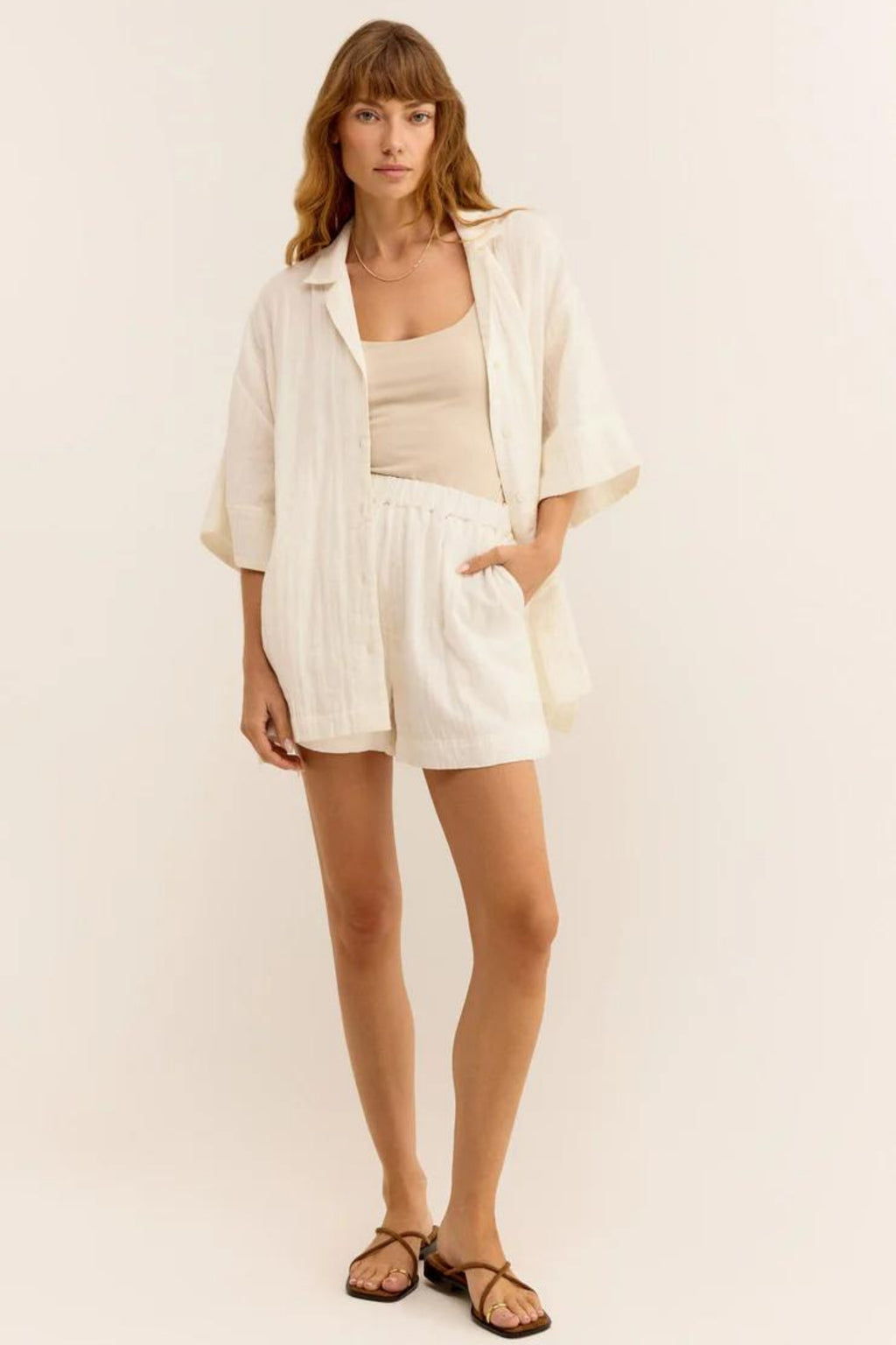 Kadın Müslin Plaj Seti - Gömlek ve Şort Takımı - Plaj, Günlük.