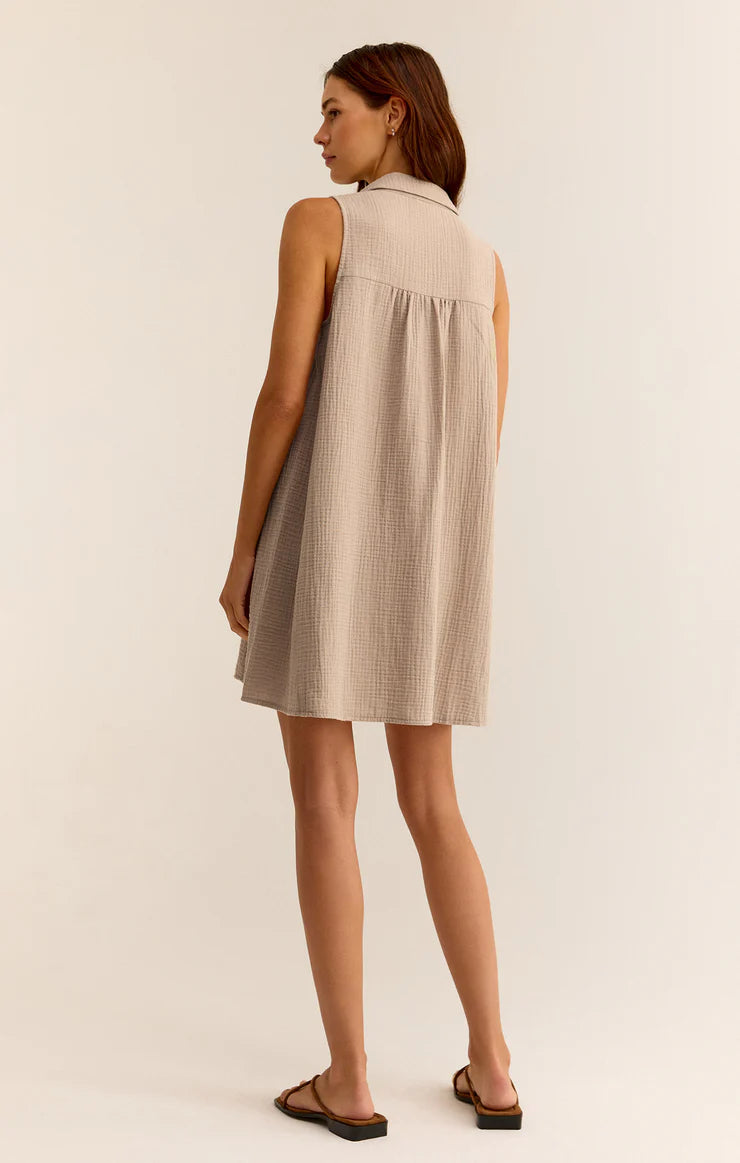 Müslin Mini Elbise - Cepli Plaj Elbisesi - Plaj, Günlük.