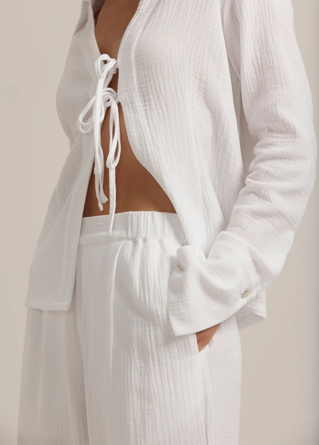 Bağlamalı Müslin Kadın Gömlek – Müslin Kumaş – Hafif, Nefes Alabilir – Plaj & Günlük