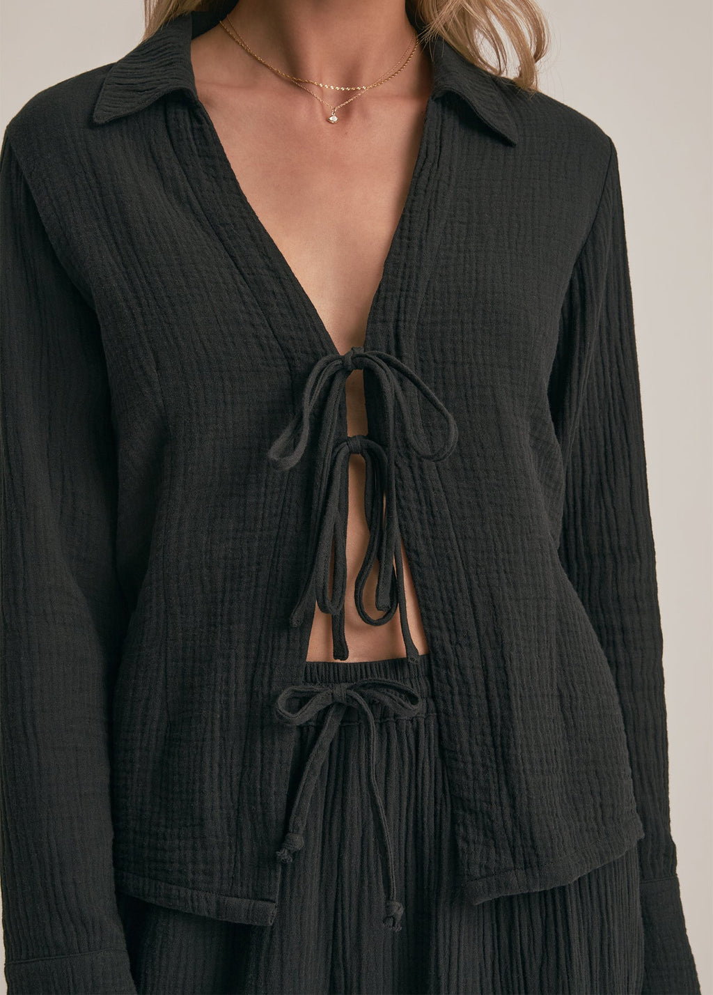 Bağlamalı Müslin Kadın Gömlek – Müslin Kumaş – Hafif, Nefes Alabilir – Plaj & Günlük